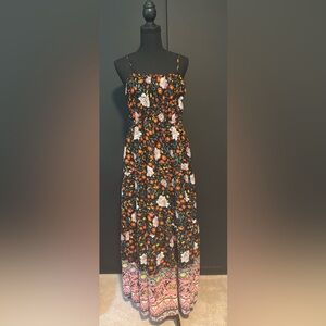 Women’s Black Floral Sundress with Pink & Orange Blooms